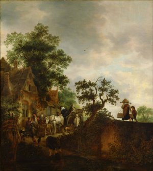 Travellers Halting at an Inn by Isaac Van Ostade Oil Painting