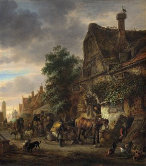 Workmen before an Inn by Isaac Van Ostade Oil Painting