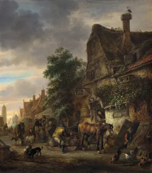 Workmen before an Inn Oil painting by Isaac Van Ostade
