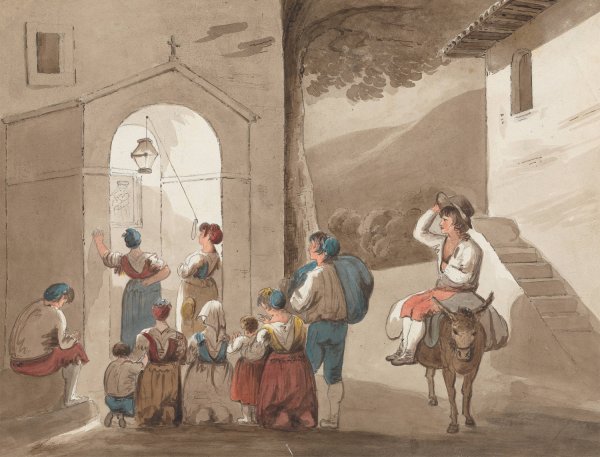 Main Product Photo of After Pinnelli - Group of Peasants Outside a Church  Painting by Isaac Weld