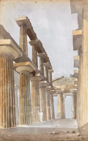 Interior of the Great Temple at Paestum by Isaac Weld Oil Painting