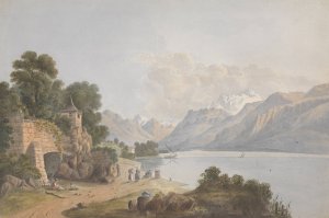 Mountainous Landscape with Lake, Gate and Figures by Isaac Weld Oil Painting