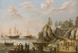 A Coastal Landscape With A Galley, An English Galley Frigate, And A Rowing Boat In Choppy Waters by Isaac Willaerts Oil Painting