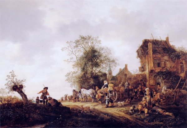 Main Product Photo of Travellers at a Country Inn Painting by Isaack Van Ostade