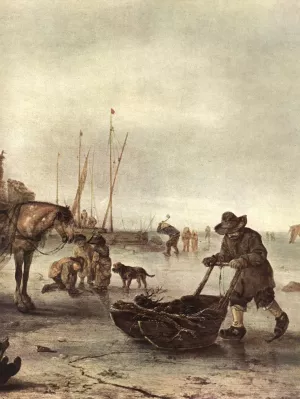 Winter Landscape Detail by Isaack Van Ostade - Oil Painting Reproduction