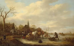 Winter Landscape by Isaack Van Ostade - Oil Painting Reproduction