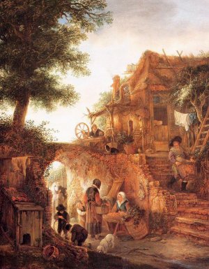 Woman Selling Fruit by a Cottage
