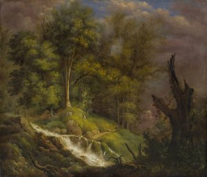 Forest Landscape with Waterfall by Isaak Furstenberger Oil Painting