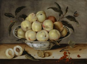 Still Life With Peaches In A Chinese Porcelain Bowl by Isaak Soreau Oil Painting