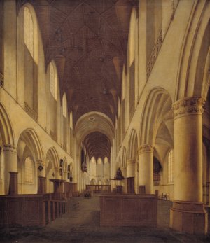 Interior Of St Bavo Church In Haarlem. View From The Nave Towards The Choir by Isaak Van Nickelen Oil Painting