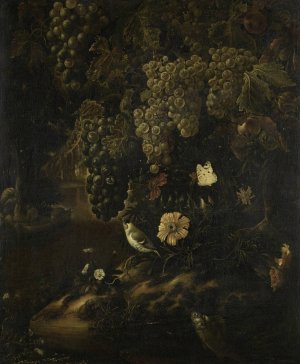 Grapes, Flowers and Animals by Isac Vromans Oil Painting