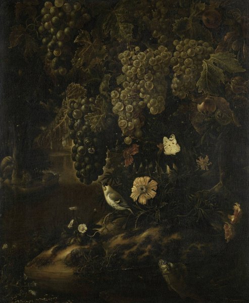 Grapes, Flowers and Animals  by Isac Vromans - Hand-Painted Oil Painting Reproduction
