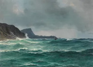 Nordische Kuste mit Segelboot Oil painting by Isak Elias Refsnaes