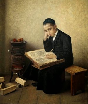 A Difficult Passage in the Talmud by Isidor Kaufmann Oil Painting