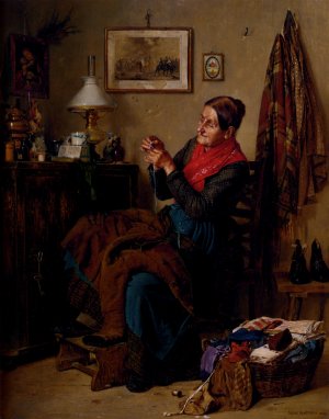 Das Einfadein Der Nadel by Isidor Kaufmann Oil Painting
