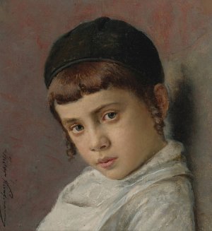 Portrait of a young boy with peyot by Isidor Kaufmann Oil Painting