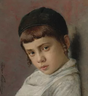 Portrait of a young boy with peyot by Isidor Kaufmann Oil Painting