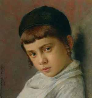 Portrait of a Young Boy with Peyot by Isidor Kaufmann Oil Painting