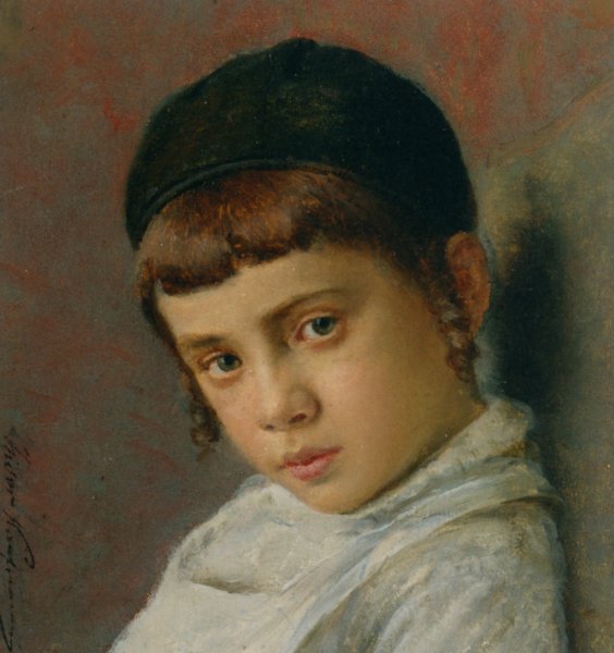 Portrait of a Young Boy with Peyot by Isidor Kaufmann - Hand-Painted Oil Painting Reproduction