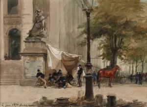 Campement d'artillerie place de la Bourse, 4 juin 1871 by Isidore Pils Oil Painting