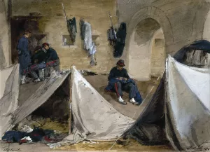 Campement de mobiles bretons sous le viaduc d'Auteuil en 1870. by Isidore Pils Oil Painting