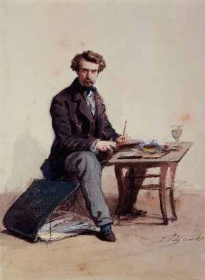 Portrait de l'artiste. by Isidore Pils Oil Painting