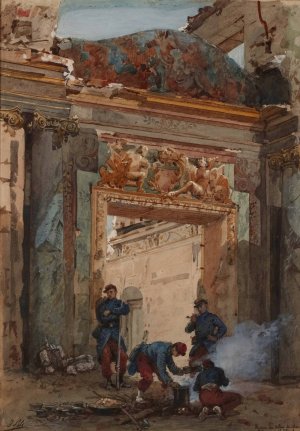 Ruines du salon de Mars au palais de Saint-Cloud en 1871. by Isidore Pils Oil Painting