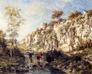 Figures In A Rocky Stream by Isidore Verheyden - Oil Painting Reproduction