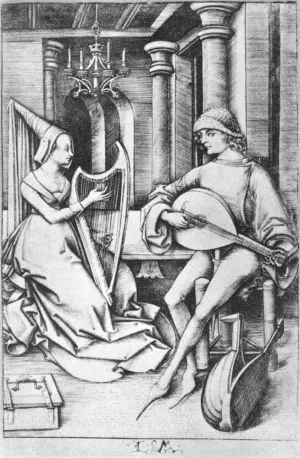The Lute Player and the Harpist Oil painting by Israhel Van Meckenem The Younger