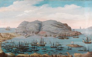 A view of Gibraltar harbour by Italian School Oil Painting