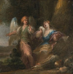 Hagar and the Angel in a Cave by Italian School Oil Painting