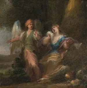 Hagar and the Angel in a Cave by Italian School Oil Painting