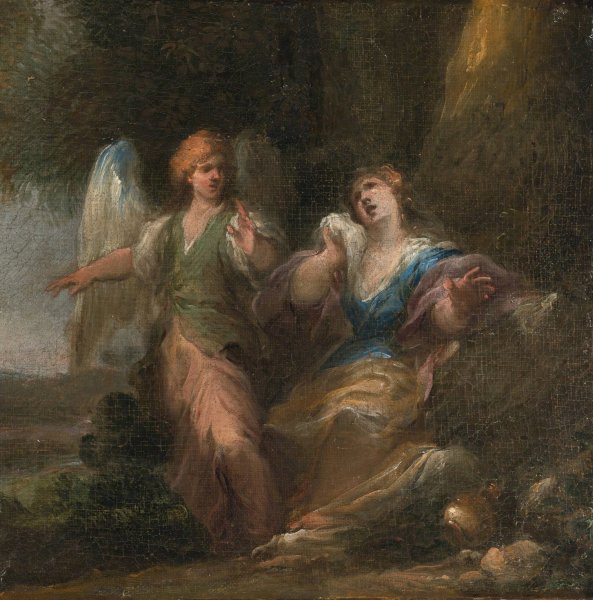 Main Product Photo of Hagar and the Angel in a Cave Painting by Italian School