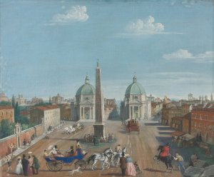 Rome, A View Of The Piazza Del Popolo by Italian School Oil Painting