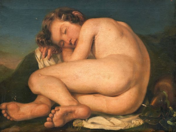 Sleeping Cupid  by Italian School - Hand-Painted Oil Painting Reproduction