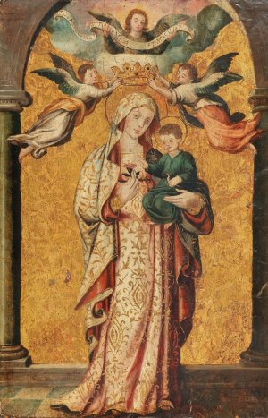 The Coronation of the Madonna by Angels, Holding the Child by Italian School Oil Painting