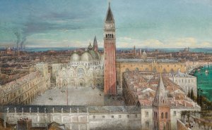 Venice, a bird's eye view of St Mark's Square by Italian School Oil Painting