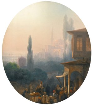 A Market Scene In Constantinople, With The Hagia Sophia Beyond by Ivan Konstantinovich Aivazovsky Oil Painting