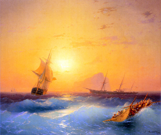 Main Product Photo of American Shipping Off the Rock of Gibraltar Painting by Ivan Konstantinovich Aivazovsky