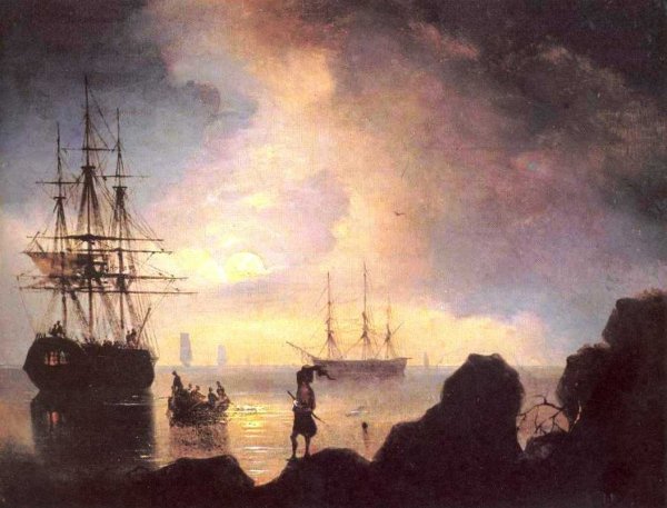 Main Product Photo of At Night. Smugglers Painting by Ivan Konstantinovich Aivazovsky