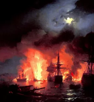 Battle of Cesme at Night by Ivan Konstantinovich Aivazovsky - Oil Painting Reproduction