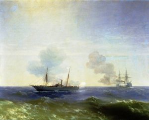 Battle of Steamship Vesta and Turkish Ironclad by Ivan Konstantinovich Aivazovsky Oil Painting