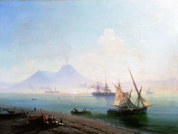 Beach Naples. Kind of Vesuvius by Ivan Konstantinovich Aivazovsky - Hand-Painted Oil Painting Reproduction