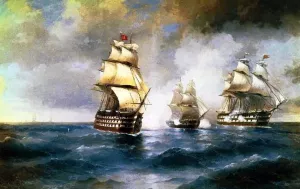 Brig Mercury Attacked of Two Turkish Battleships by Ivan Konstantinovich Aivazovsky - Oil Painting Reproduction