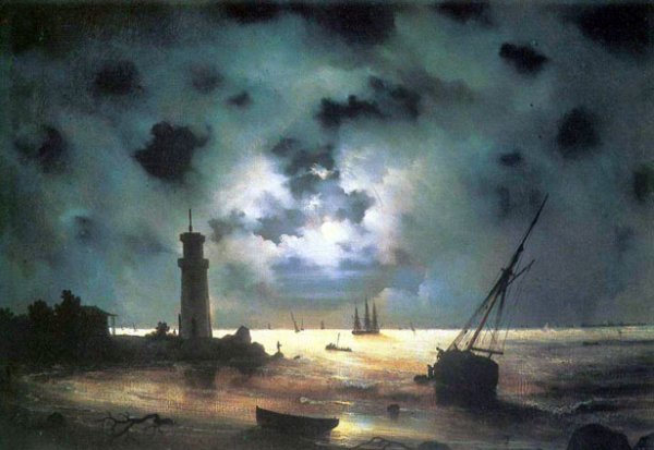 Coast of Sea at Night by Ivan Konstantinovich Aivazovsky - Hand-Painted Oil Painting Reproduction