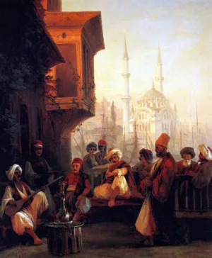 Coffee-House by the Ortakoy Mosque in Constantinople by Ivan Konstantinovich Aivazovsky - Oil Painting Reproduction