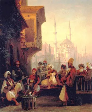Coffee-House by the Ortaky Mosque in Constantinople by Ivan Konstantinovich Aivazovsky - Oil Painting Reproduction