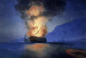 Exploding Ship by Ivan Konstantinovich Aivazovsky - Oil Painting Reproduction