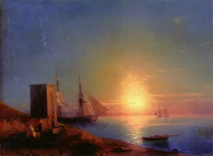 Figures In A Coastal Landscape At Sunset by Ivan Konstantinovich Aivazovsky Oil Painting