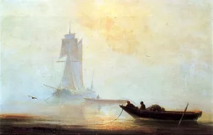 Fishing Boats In A Harbor by Ivan Konstantinovich Aivazovsky Oil Painting
